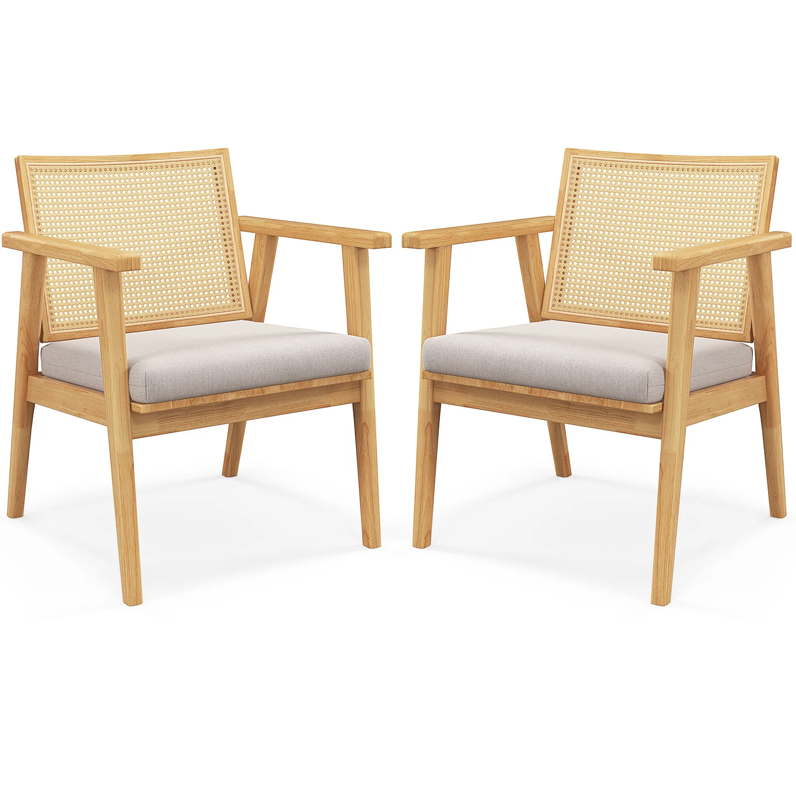 Mid Century Modern Accent Chairs Set of 2 w/ Breathable Rattan Back Dining Room