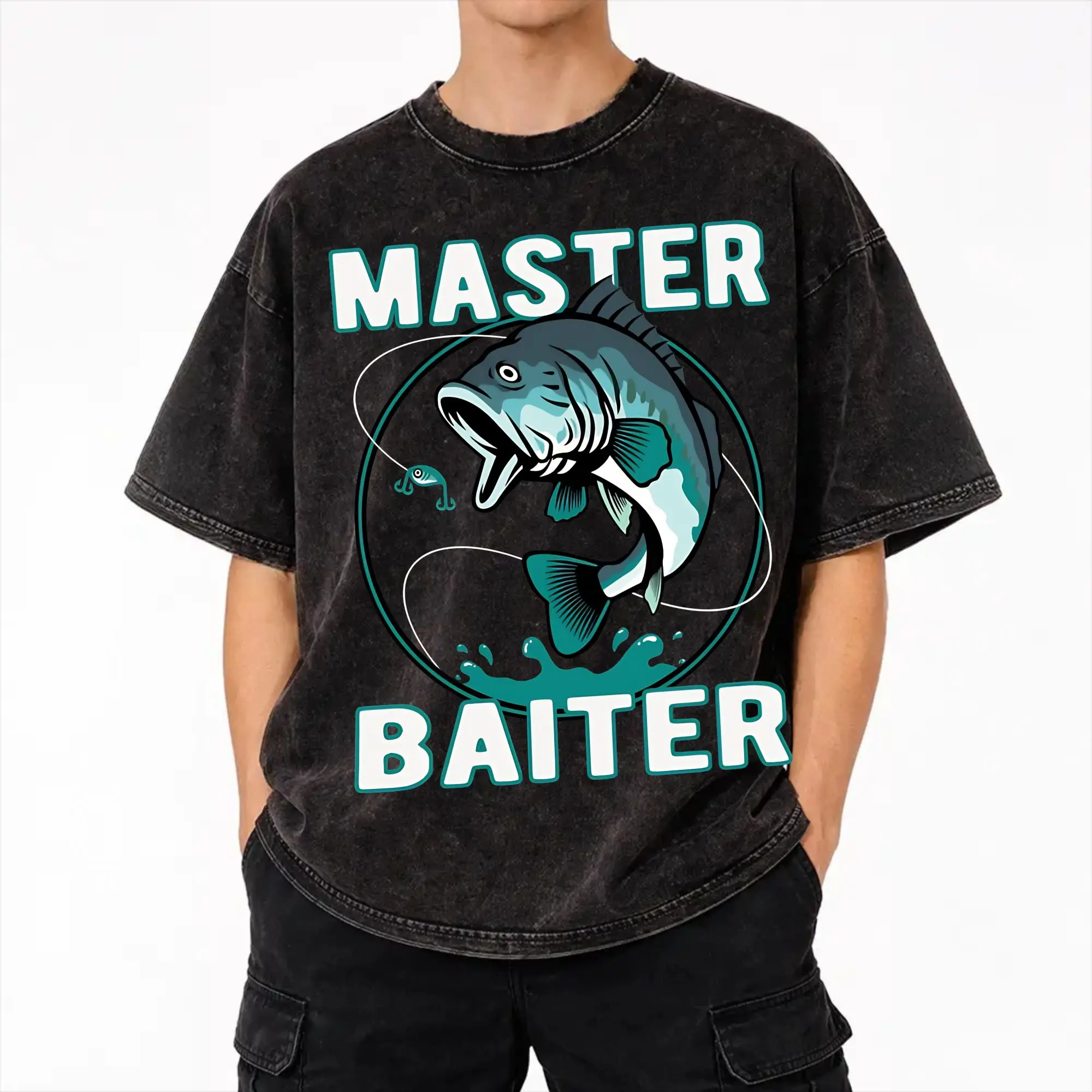 Summer Master Baiter Funny Fishing  Washed T Shirt Outfit Oversize T-Shirt  for Men Women Tee Shirt