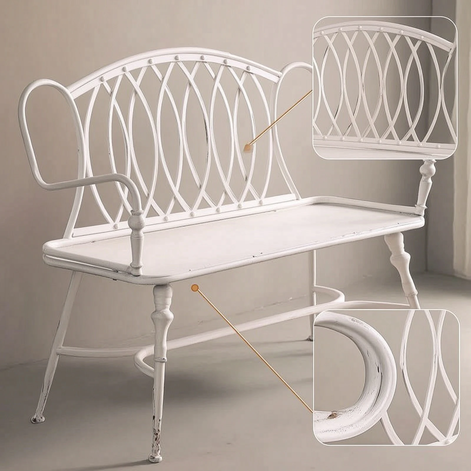 Bench with Armrests Classic Metal Bench Furniture Decorative Long-Lasting for Homeowners, Entryway, Photo Shoots