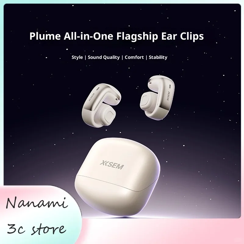 XISEM 플룸 오픈 이어 클립 헤드폰, 하이파이 DSP, 0.06초 게임 지연, 소음 감소, 방수, 긴 배터리 수명