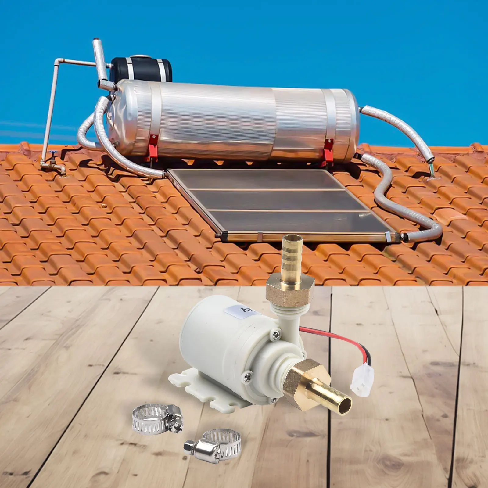 

Солнечный тепловой насос 12В DC с бесшумной работой (30 дБ), минимальный расход 8 л/мин, максимальный напор 3 м, наружная резьба 1/2 дюйма для солнечных систем отопления