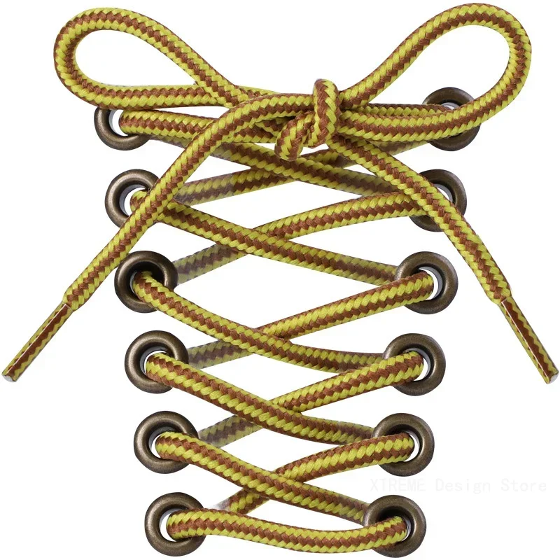 1Pair Round Shoelaces Boots Shoe Laces Striped Double Color Apply to High Gang Casual Shoes Cotton Shoelace