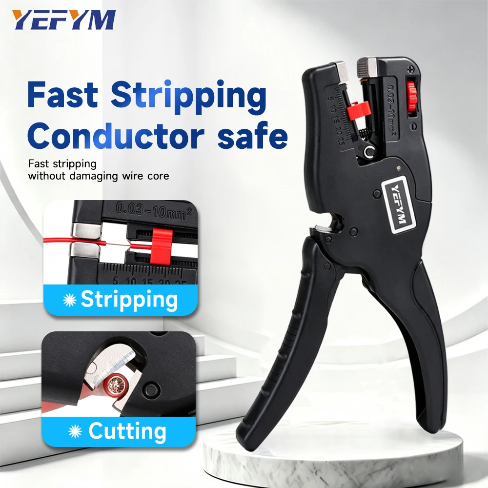 Adjustable Blade Pressure Knob Wire Stripper and Cutter, Self-Adjusting Wire Stripping Tool 32-7 AWG (0.03-10mm²) YE-D10S YEFYM
