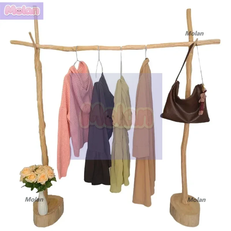 

Solid wood branches floor-to-ceiling hangers Clothing store floor-to-ceiling hangers Display racks Bedroom simple clothes storag