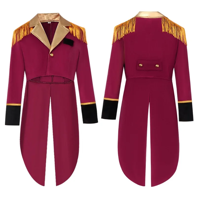 

Adult Boys Circus Halloween Performance Costume for Kids Dress Up Party Long Sleeve Lapel Tassel Tailcoat Felt Hat Cosplay