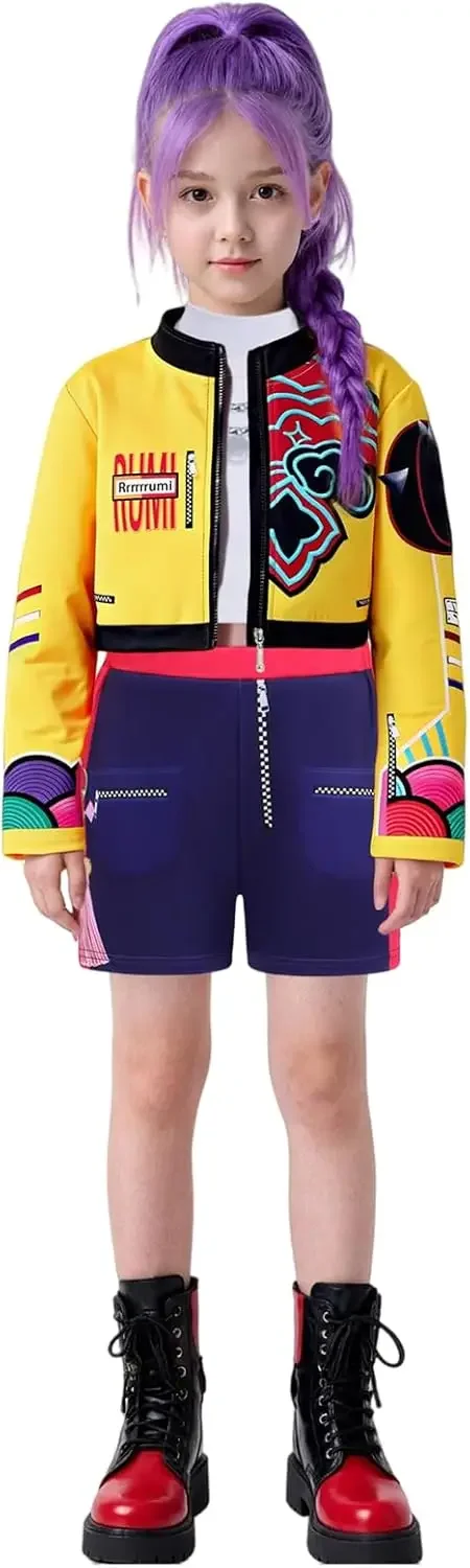 Kpop رومي زوي ميرا حفلة بنات شيطان زي الصيادين تأثيري الزي سترة أعلى السراويل الاطفال أزياء الهالوين المغني تأثيري