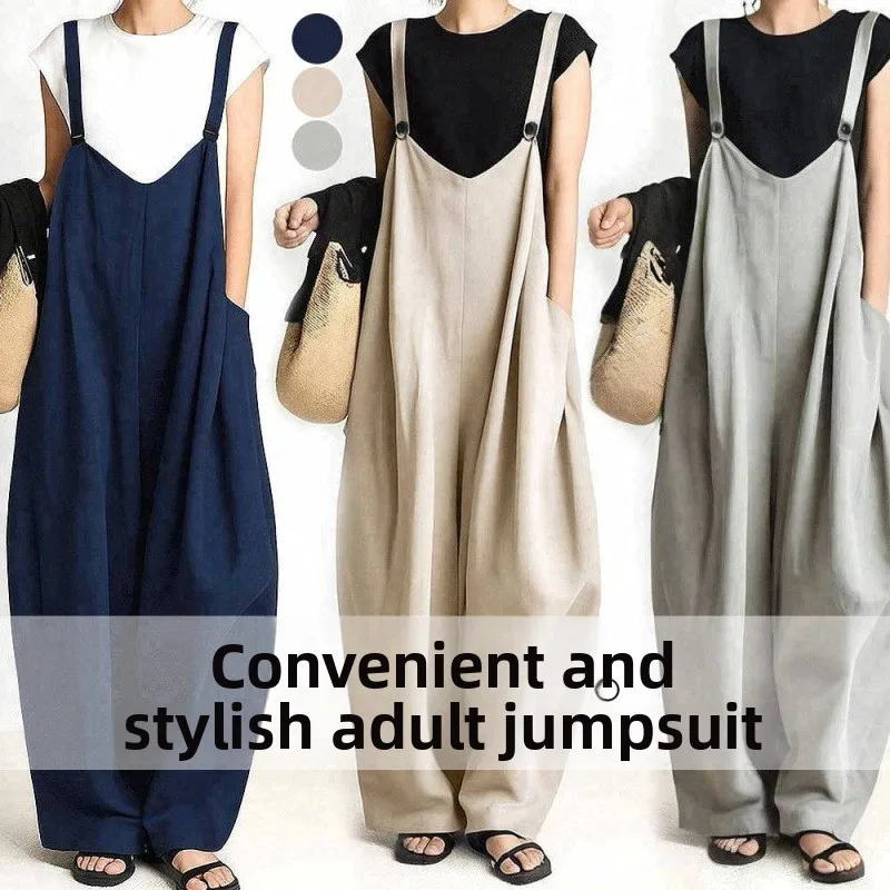 Loose Wide Leg Overalls Korean Japanese Women's Fashion Lazy Cold Tone  Color Jumpsuits High Waist Long Pants Polyester ...