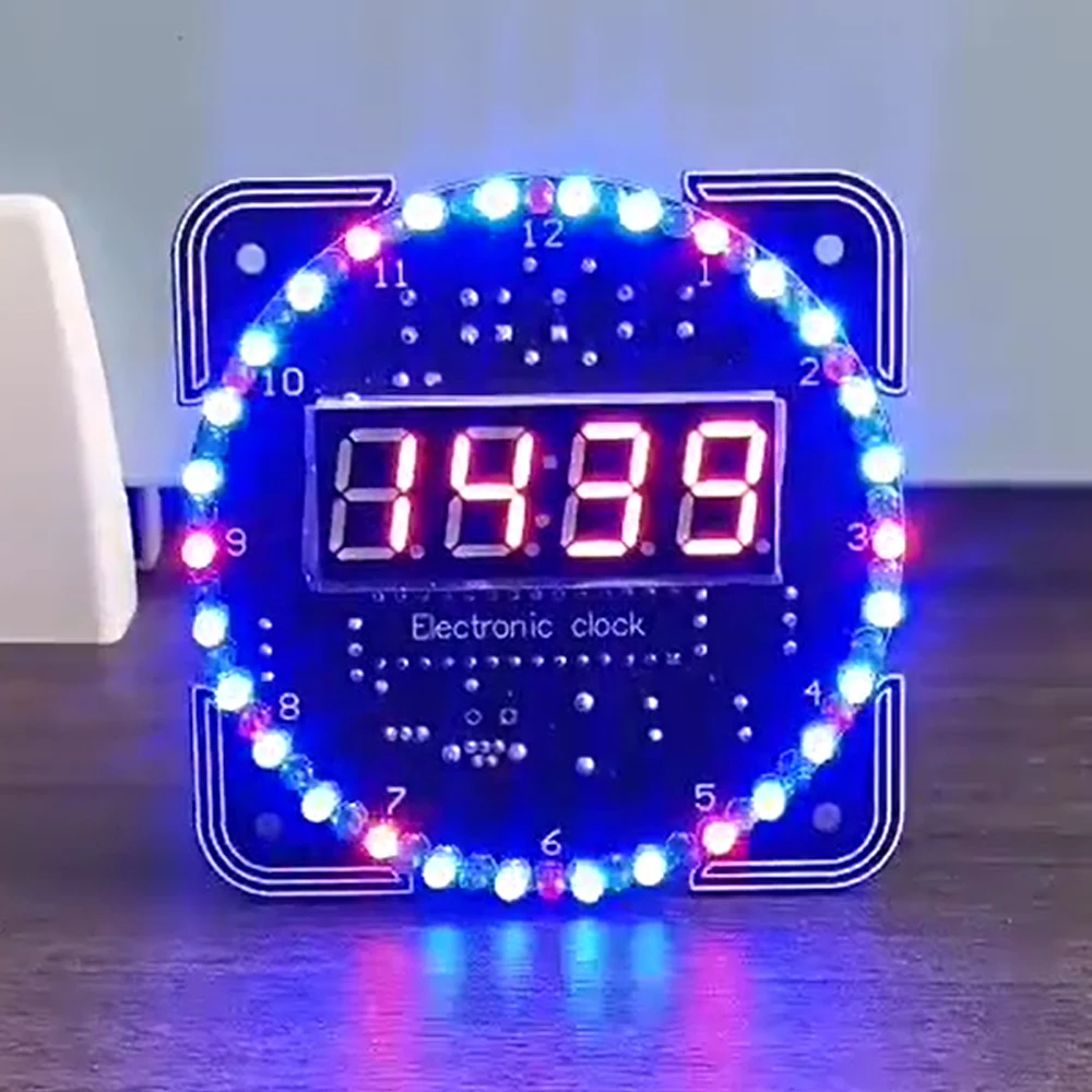 

DIY Electronic Clock Kit LED Digital Time Display with Light Control Rotation Temperature Tool Set for Soldering Practice