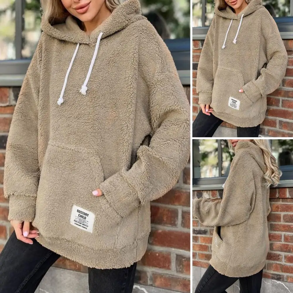 

Winter Hoodie for Women Fashionable Women's Hoodies with Large Pockets Cozy Plush Tops for Autumn Winter Featuring Drawstring