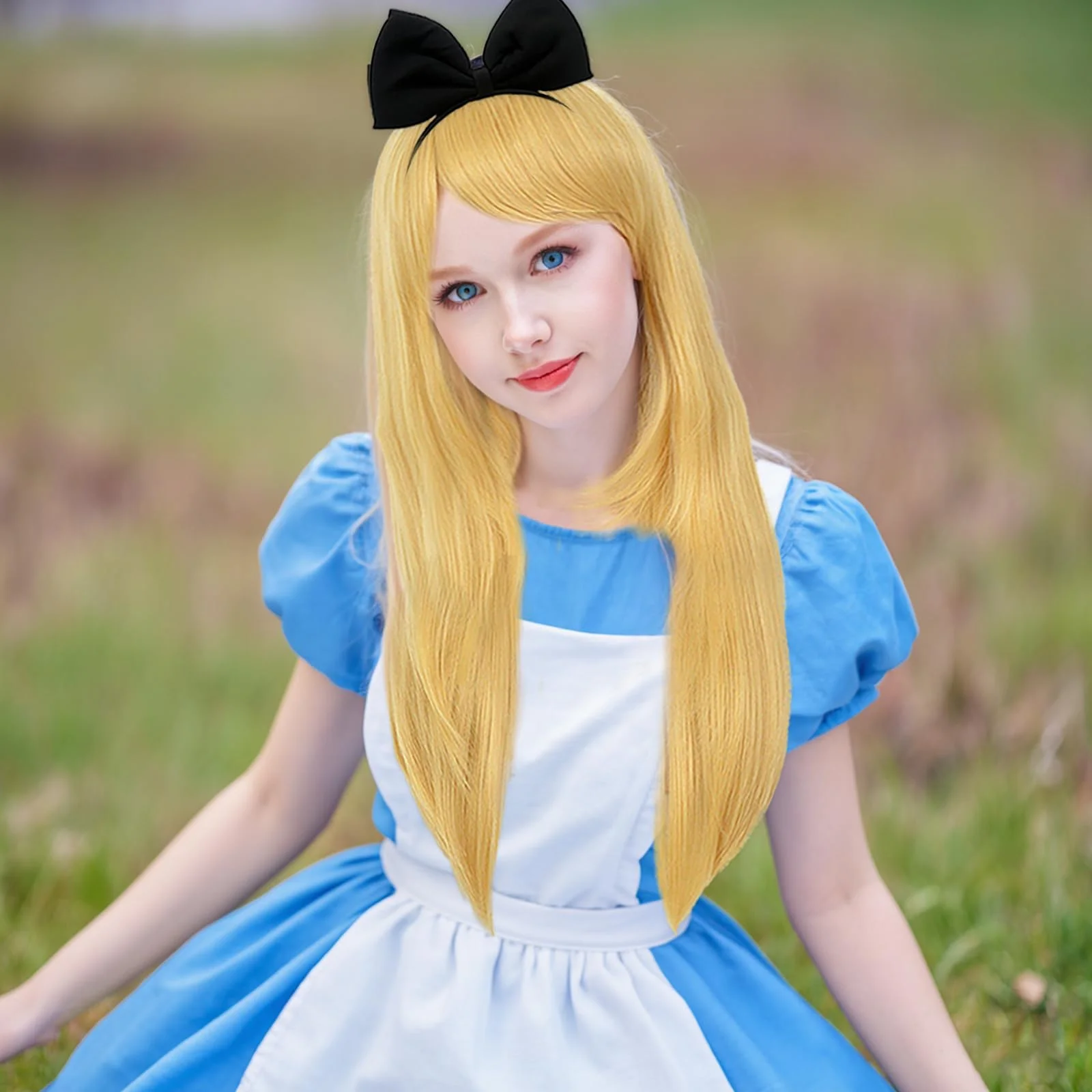 Blonde Long Curly Hair Synthetic Wig Alice in Wonderland Movie Character Cosplay Wig for Women