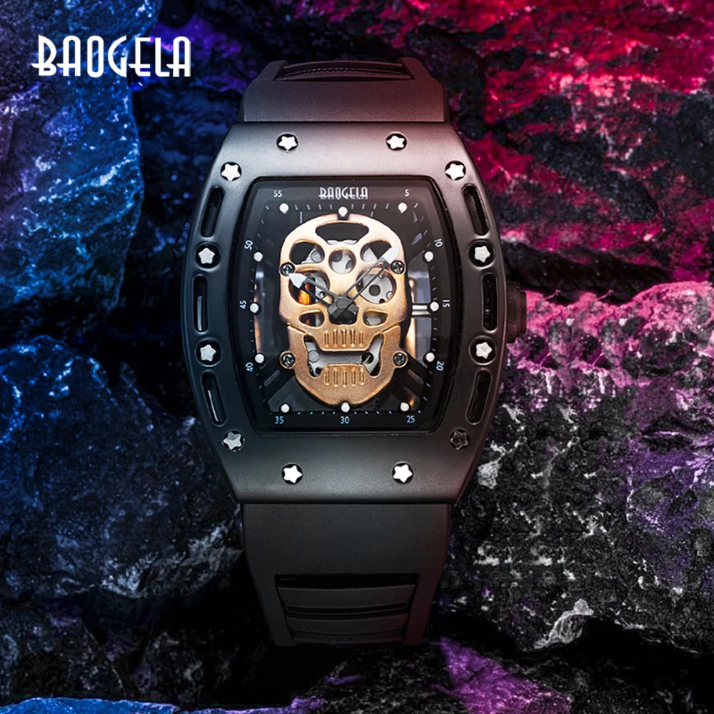 BAOGELA New Skull Men Watches Military Silicone Brand Pirate Hollow Watch Men Luminous Sports Wristwatch Relogio Masculino