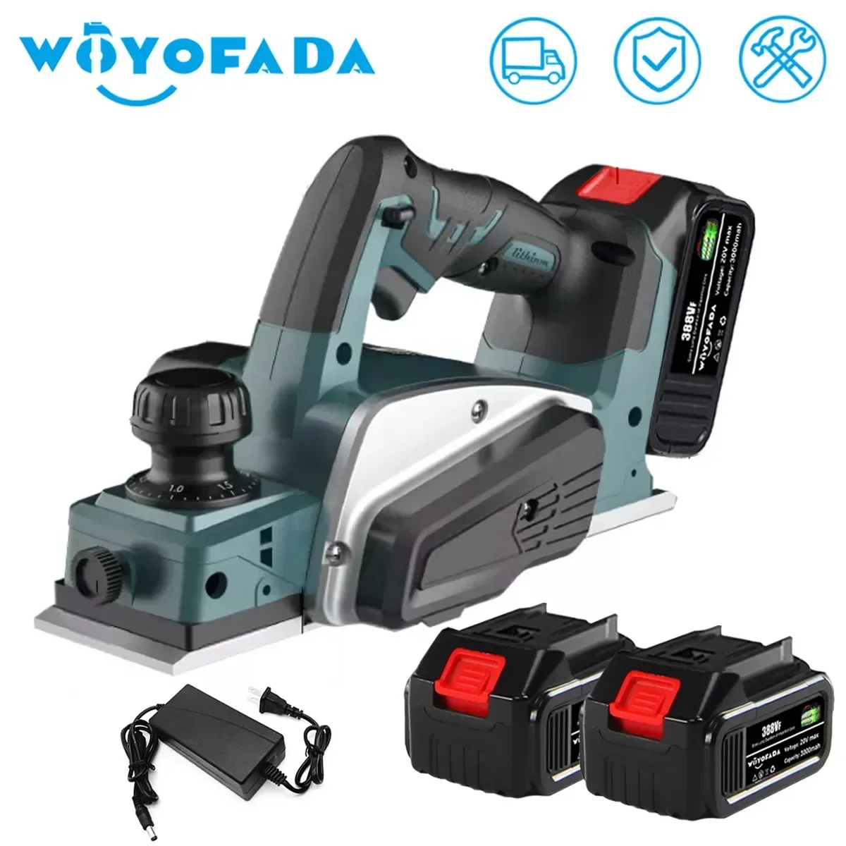 WOYOFADA 18V 15000RPM Rechargeable Electric Planer Cordless Handheld Wood Cutting Tool with Wrench for Makita 18V Battery