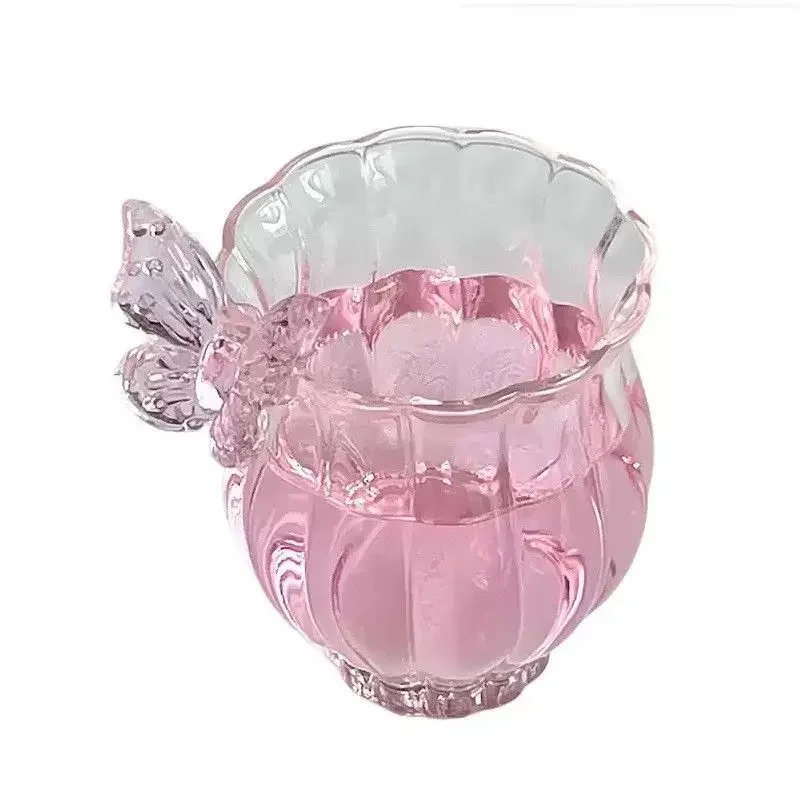

Hot pink glass butterfly teacup high value household wine