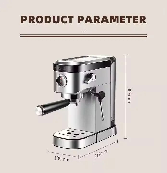 China Factory Priced 20 Bar Visual Pressure Gauge Semi-Automatic Italian Espresso & Coffee Maker Electric Pour-Over Machine
