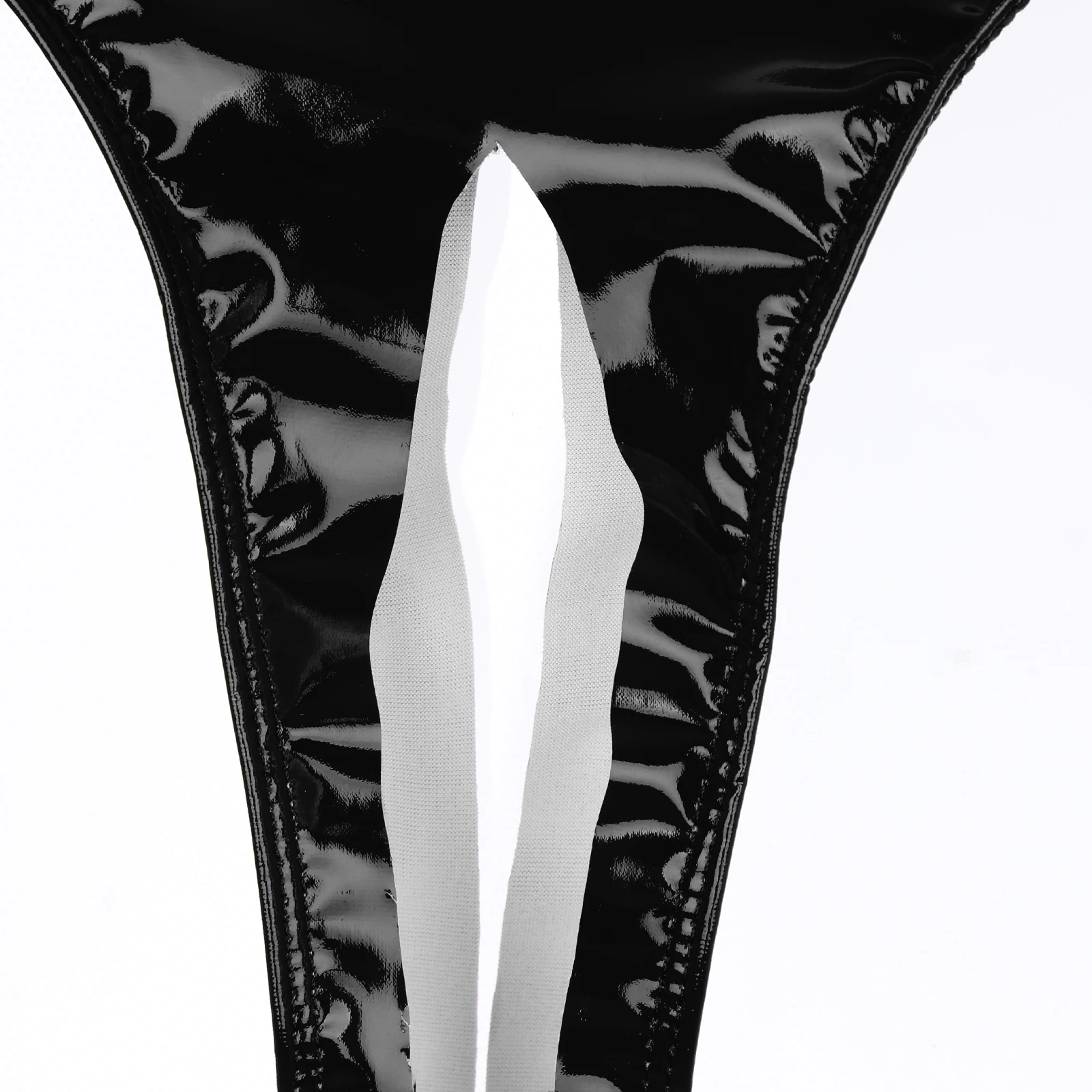 Mens Sexy Thongs Panties Lingerie Wet Look Patent Leather Open Crotch Low Rise High Cut Mini Briefs Underwear Clubwear Underpant