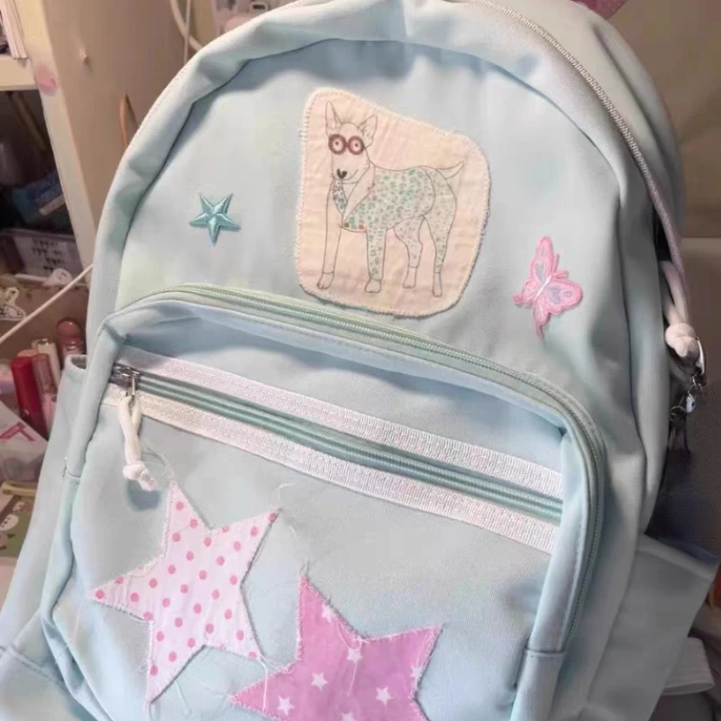 Cartoon Dog Patchwork Star Backpacks Students Girls Sweet Casual Y2k Kawaii Schoolbags Portable High-capacity Backpack for Women