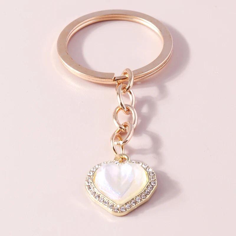 Cute Rhinestones Crystal Love Heart Keychain for Men Women Key Rings Car Key Holder Handbag Pendants DIY Jewelry Gifts