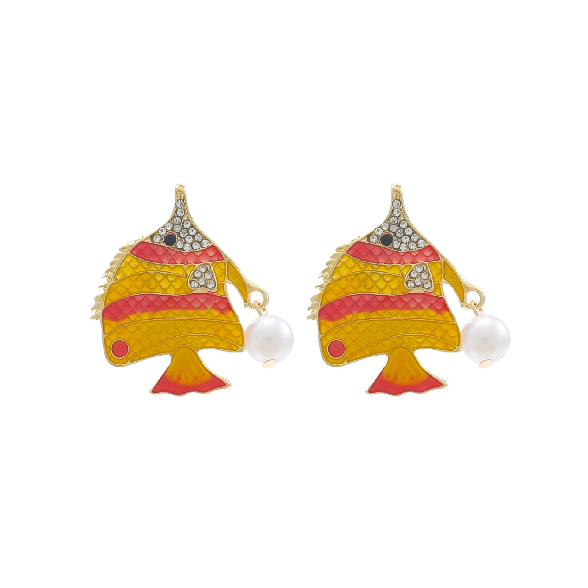 

ZAA Vintage Enameled Fish Drop Earrings Luxury Rhinestone Studded 2025 Trend Women Jewelry Charm Holiday Party Accessoreis Gifts