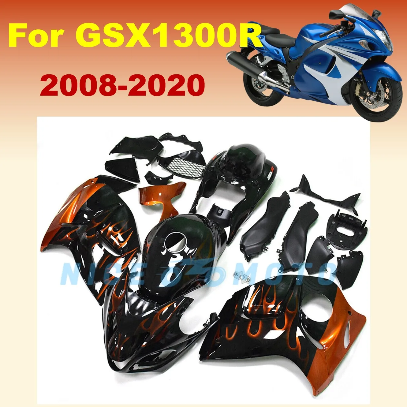 Body Kit For Suzuki GSX1300R Hayabusa 2008-2020 GSX-1300R 09 10 11 12 13 16 15 18 19 Orange Flame Black Motorbike Fairing kits