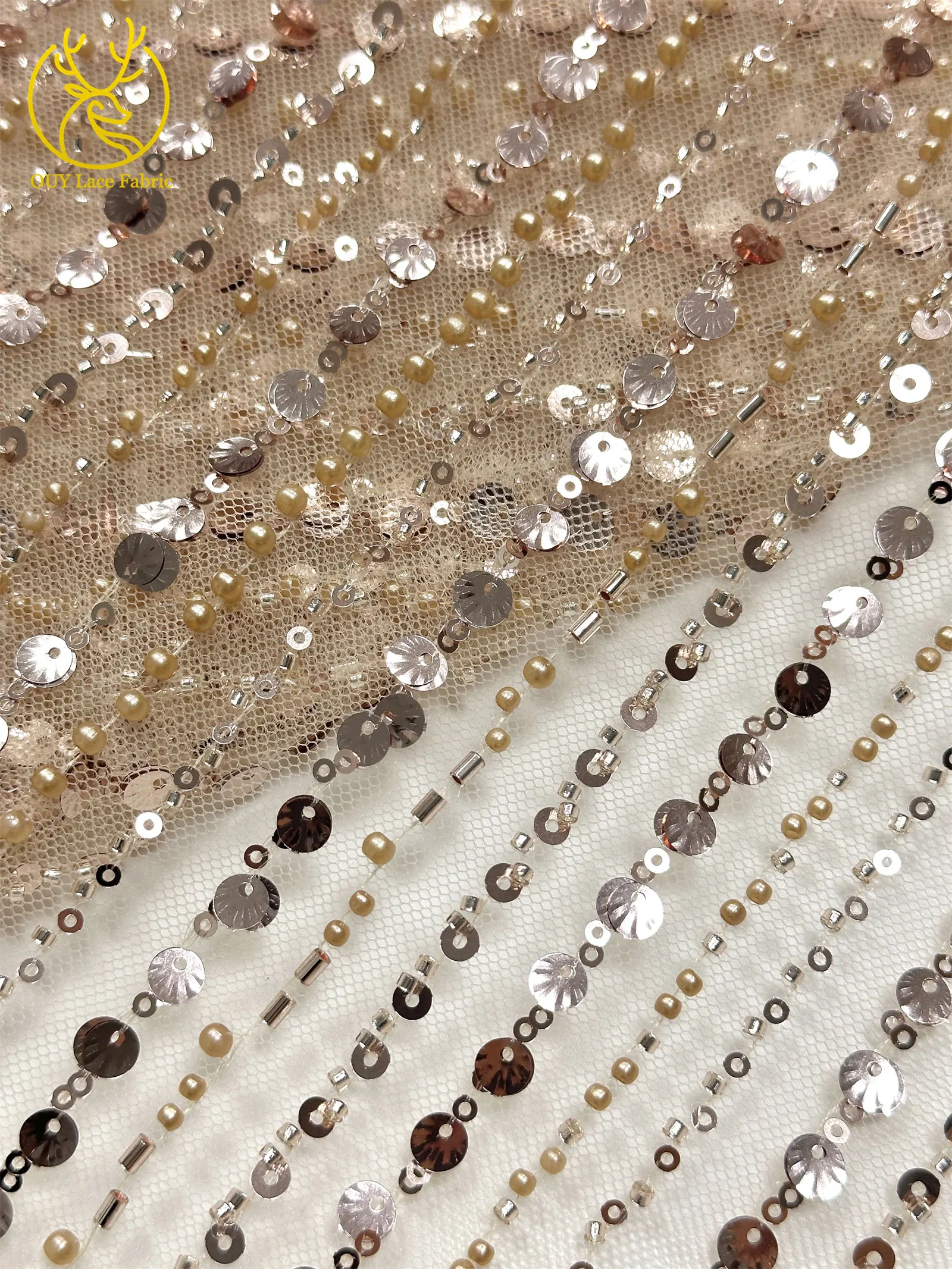 Luxuriöser afrikanischer Perlen-Mesh-Spitzenstoff 2026, französischer nigerianischer Pailletten-Tüll-Spitzenstoff für Damen, Brautkleid, Hochzeitskleid, zum Nähen – Detail 10