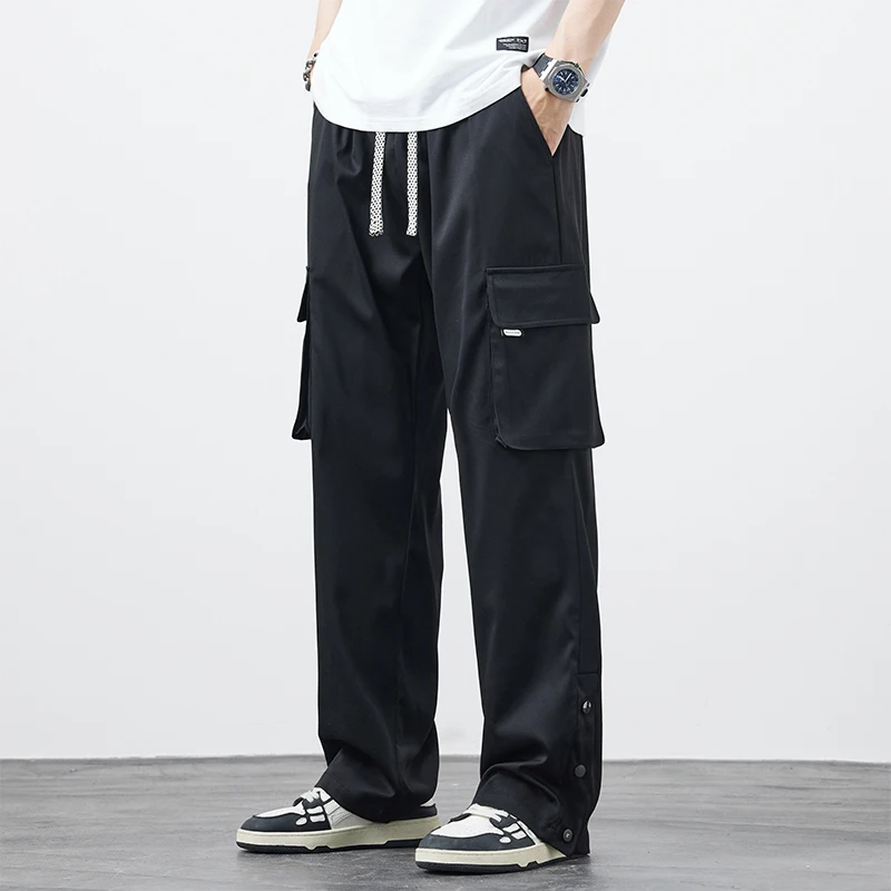 Summer New Wide Leg Men Suit Pants Korean Casual Pant Neutral Solid Fashion Nylon Comfortable Fabric Street Trousers Straight