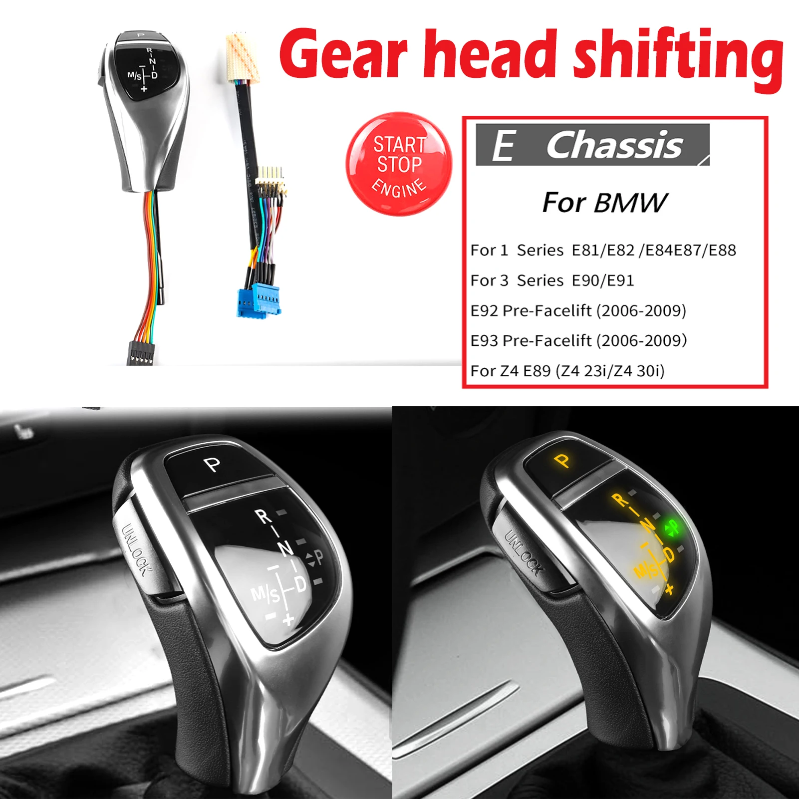 

Gear HeadShifting for BMW 1 Series 3 Series E81 E82 E84 Z4 E89 E90 E92 LED Chicken Leg Gear Head Shifting Thumb Type