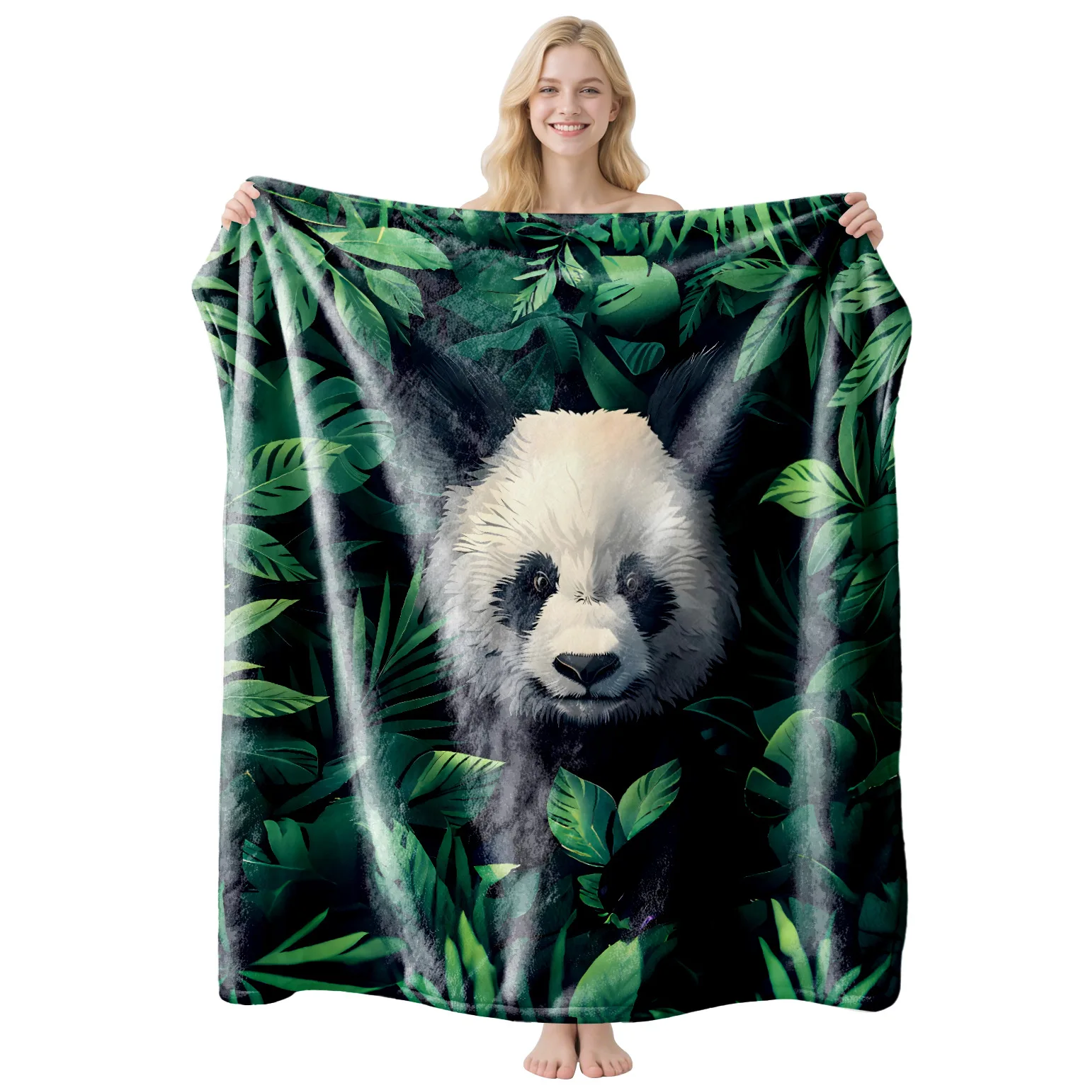 Throw Blanket Green Jungle Bamboo Panda Animal Portrait Soft Cozy Bed Couch Blankets Nature Wildlife Room Decor Cute Blanket