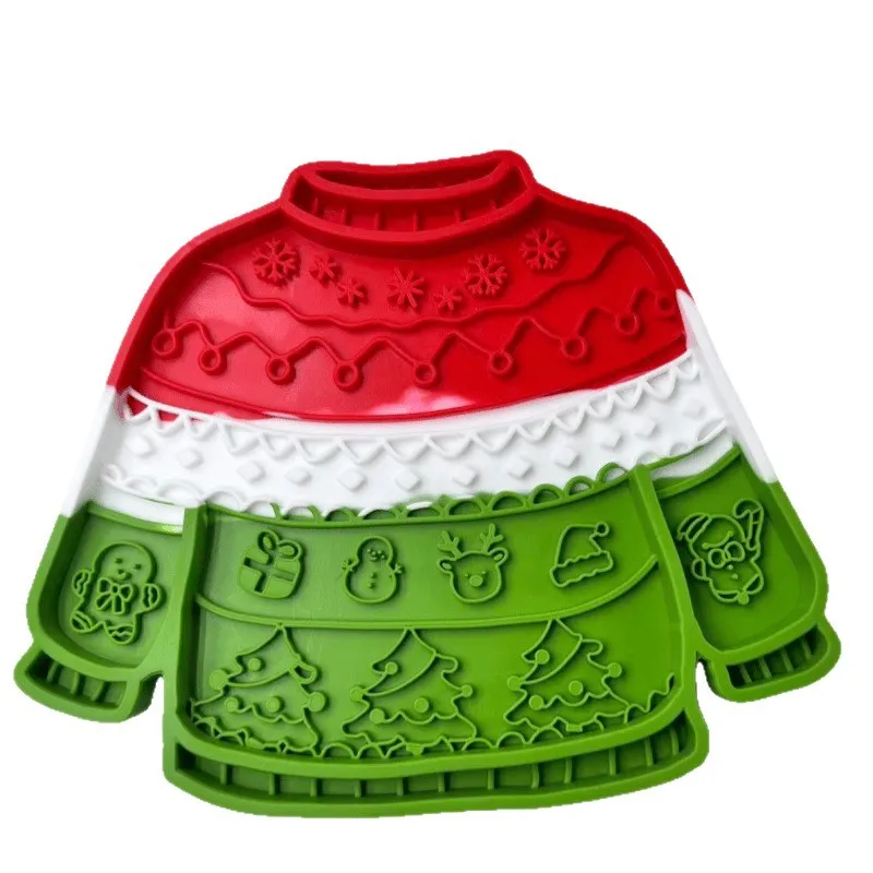 Christmas Sweater Silicone Pet Licking Pad Multi-suction Cup Non-slip Slow Food Soothing Interactive Licking Pad