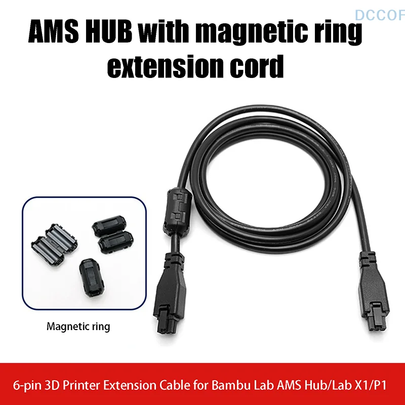 

For Bambu Lab X1/P1 AMS Extension Cable AMS HUB 1M 2M 6-pin With Magnetic Ring Extension Cable For Bambu Lab X1/P1 3D Printers