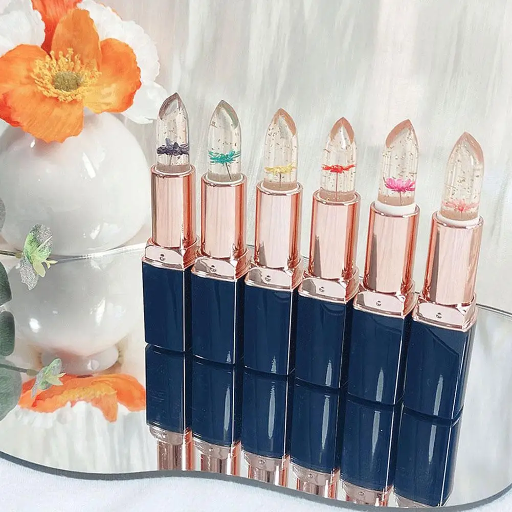 Lápiz labial Jelly que cambia de color, cálido y duradero, hidratante y no es fácil de pegar para la taza de bálsamo labial de flores