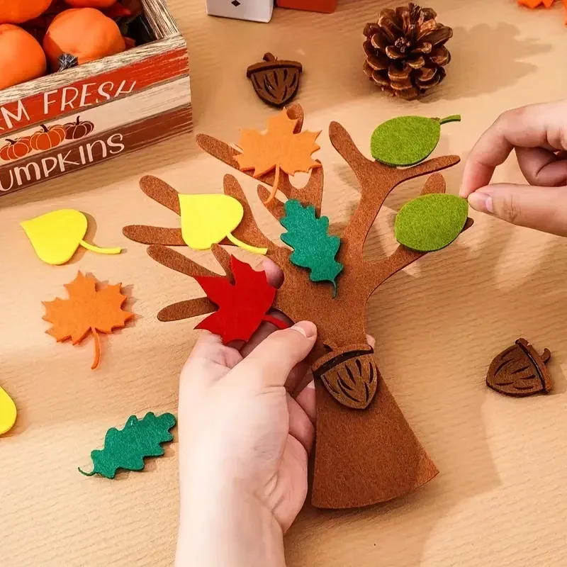 3D 96Pcs DIY Felt Tree Crafts Kit for Halloween Thanksgiving Home Wall Decor Gift Decoration Craft Set Decor Ornaments Figurines #2