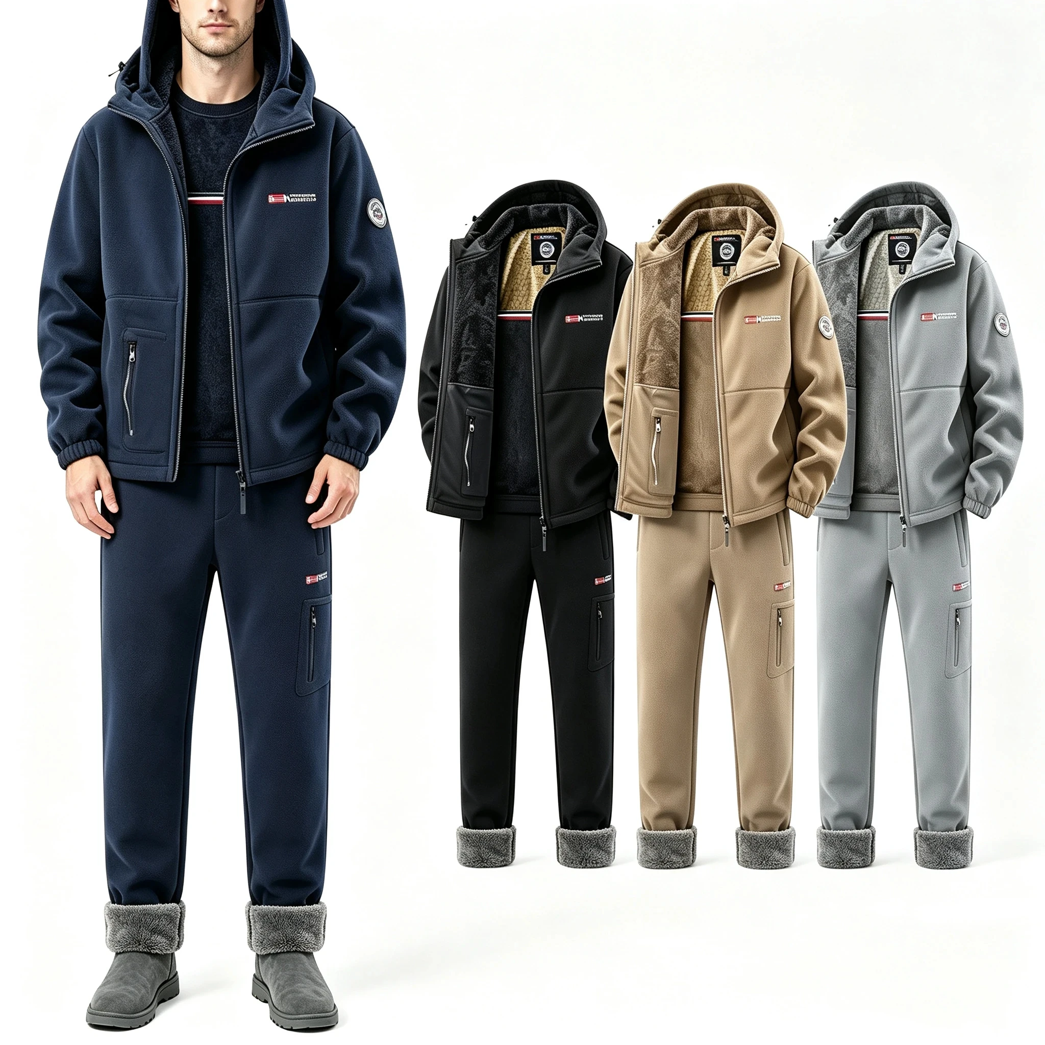 Men-Fleece-Tracksuit-Set-Norway-Style-Heavy-Warm-Hooded-Jacket-&-Sweatpants-2-Piece-Outfit-Plus-Size-Big-Tall-Winter-Thermal-Lin