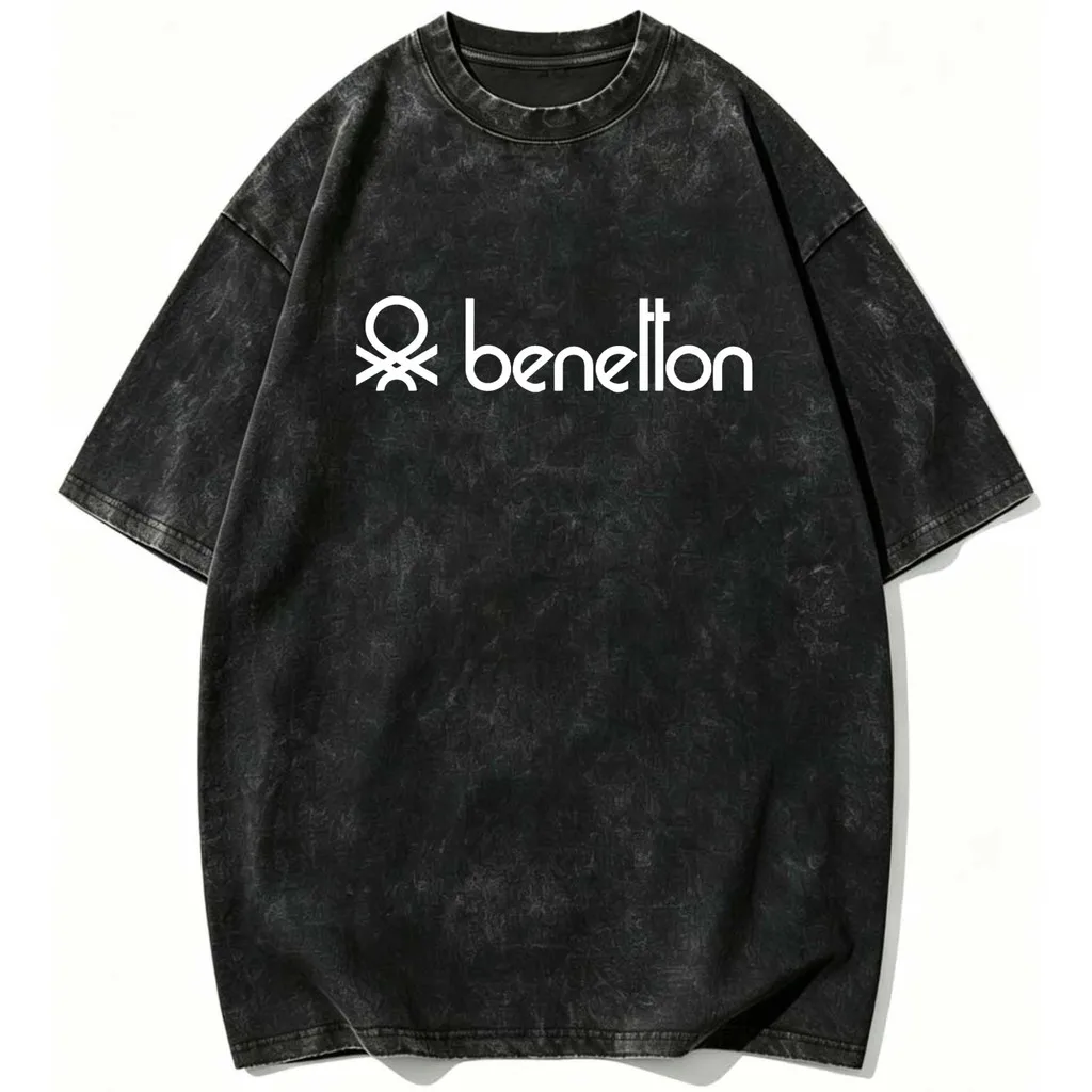 

CLOOCL Retro Style Benetton Logo Print Design Printed T-Shirts Vintage Distressed Shirts Summer Tees Casual Tops Mens Clothing