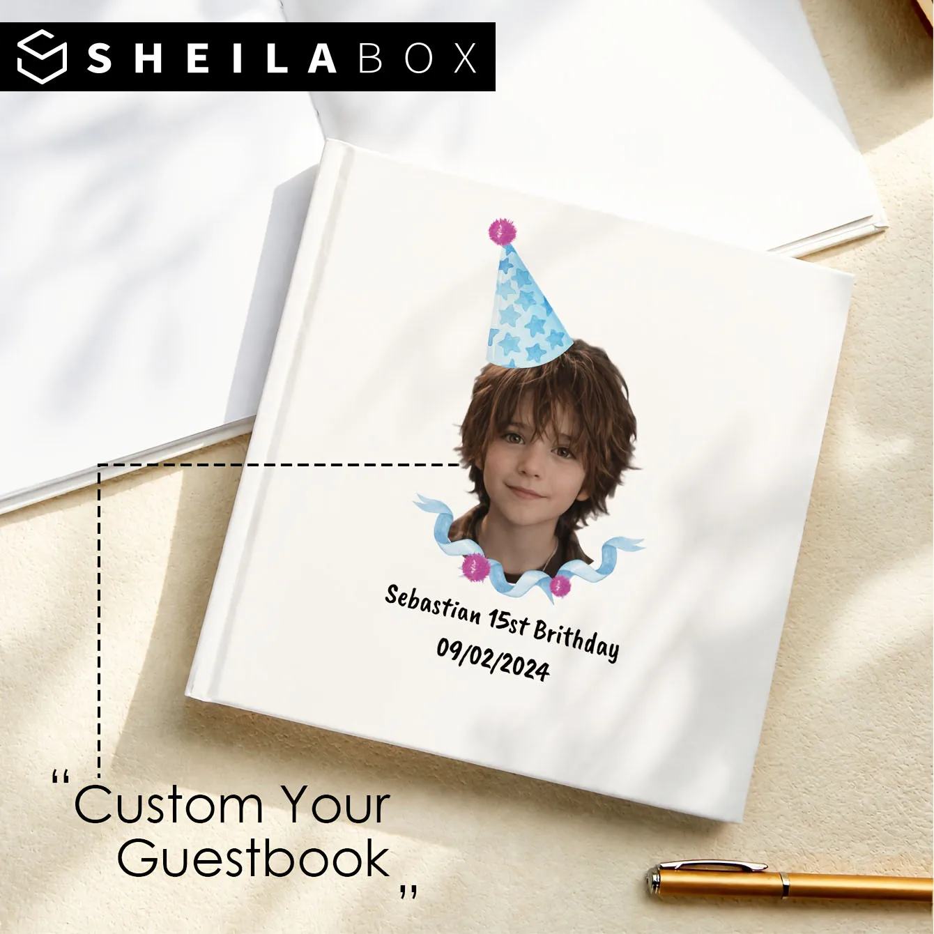 Sheilabox Custom Guest Book Personalized Photo Name Portrait Cover Birthday Memory Book Keepsake Gift Anniversary Party Decor