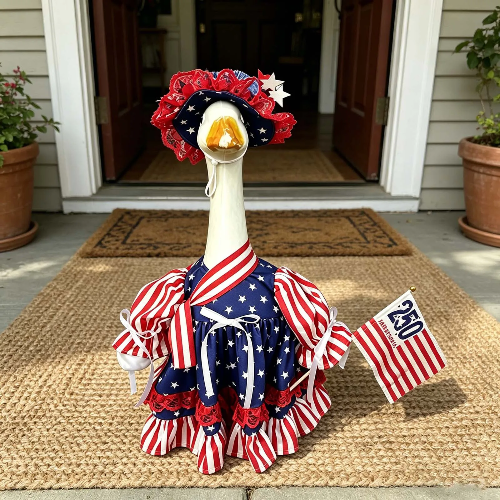 4th of July Porch Goose Outfits Stars Stripes Dress and Tinsel Sun Hat for 23 Inch Lawn Outdoor Goose Costume Clothes