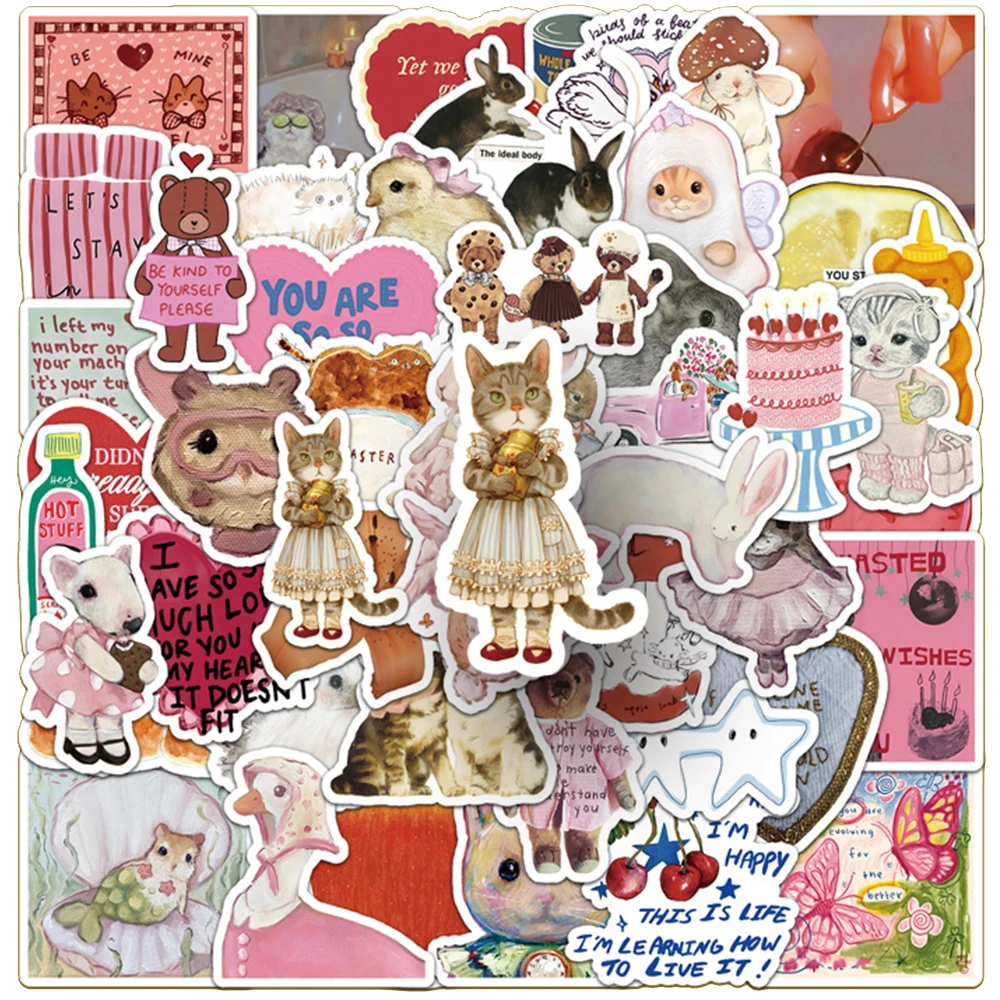 10/30/50pcs Retro Fairy Tale Style Pattern Aesthetic Stickers DIY Motorcycle Guitar Luggage Laptop Cute Waterproof Sticker Decor
