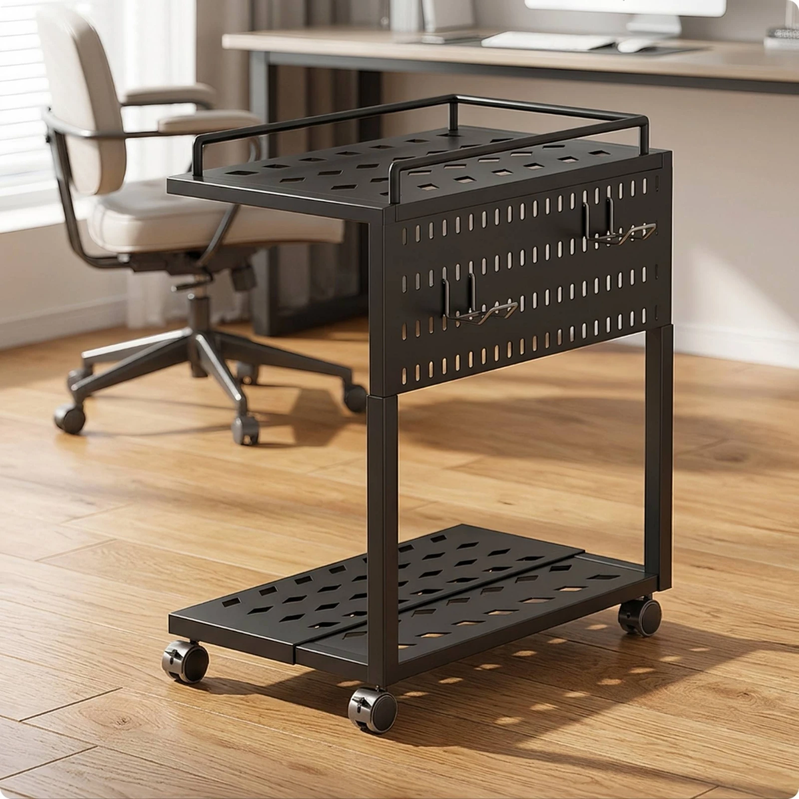 Computer Desktop Stand with Wheels 2-Tier Computer Desktop Stand Rolling Computer Tower Cart Ventilated Computer Tower Cart