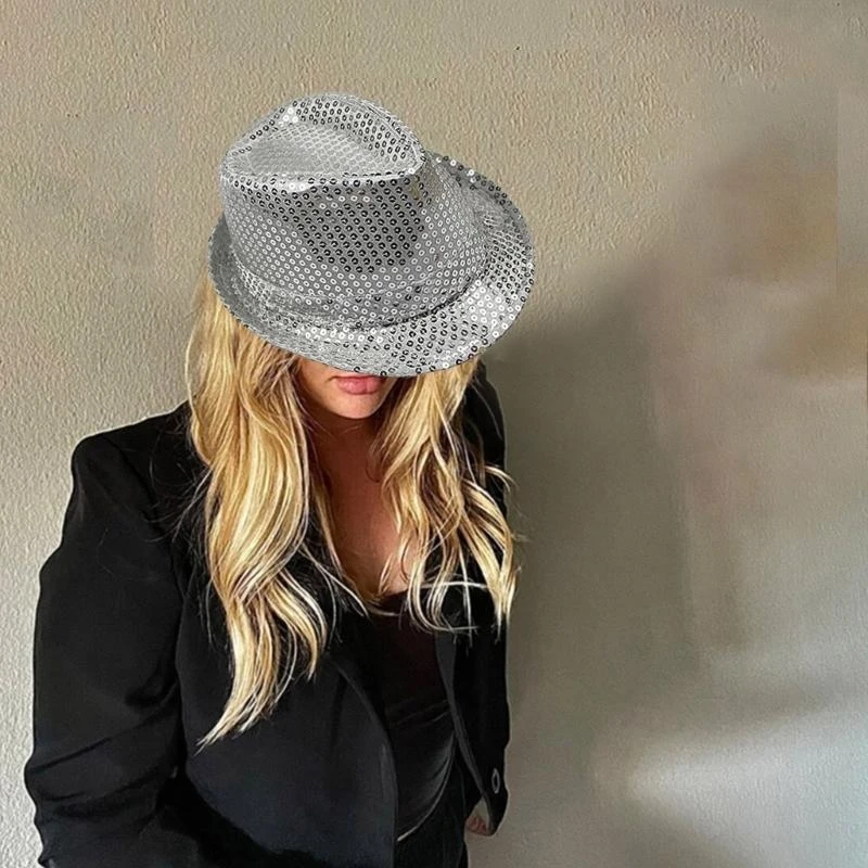 R1WE طفل Blingbling عرض الرقص بنما قبعة زي الترتر ديسكو قبعة صور الدعائم #1