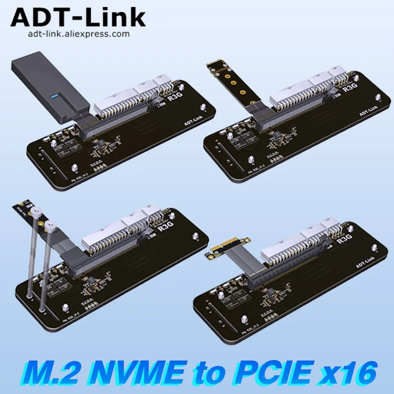 

ADT R43SG 4.0 M.2 NVMe To PCIe 4.0 X16 Connector PCI-E 16x To M.2 M Key Extension Cable Adapter EGPU for NUC/ITX/STX/Notebook PC