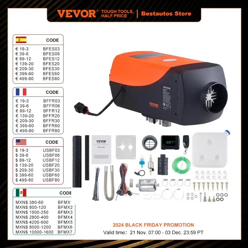 VEVOR Diesel Air Heater 12V 5/8KW Diesel Heater Diesel Parking Heater Rapid Heating and Low Noise for RV Trailer Camper Van Boat