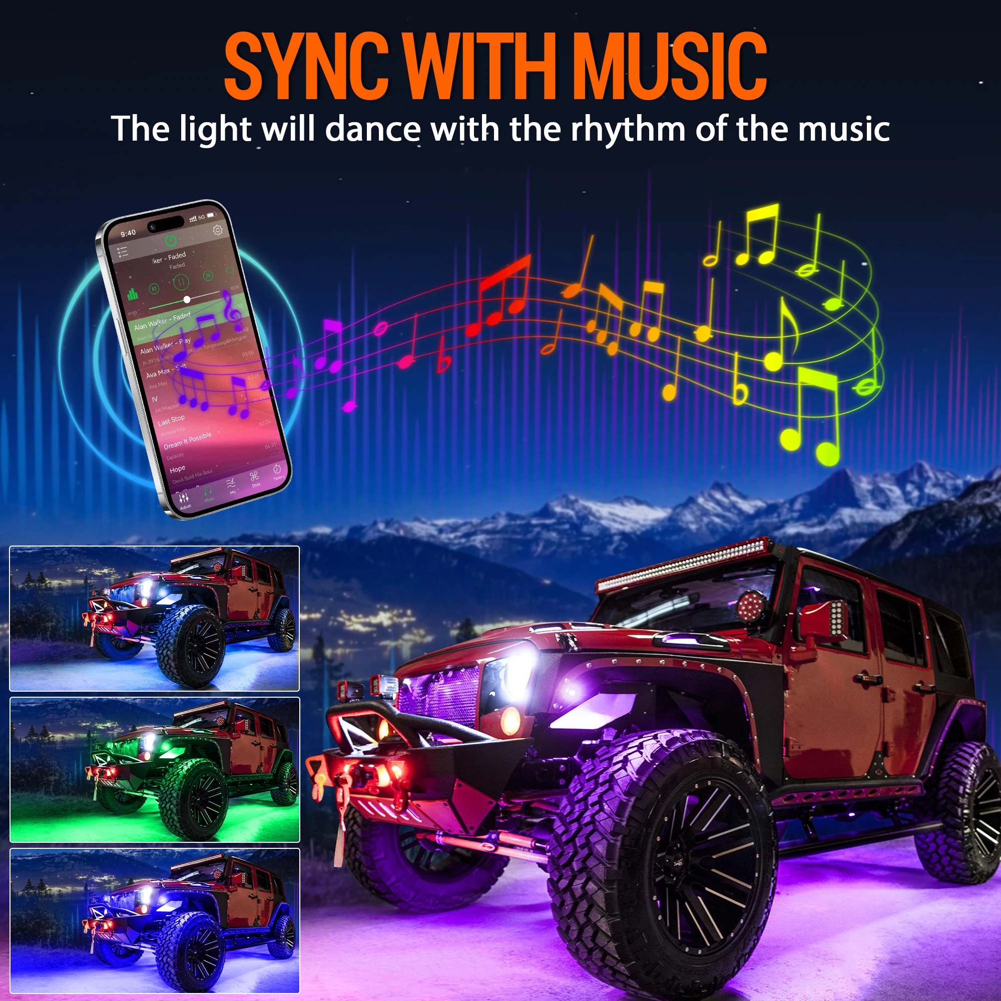 MICTUNING RGB LED Rock Lights 8 Pods - Multicolor Underglow Neon Light Kits, Underbody Lamp Waterproof with APP/Remote Control