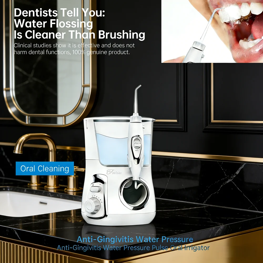

Professional Oral Care Water Flosser Electric Desktop Irrigator 800ML 10 Modes 5 Replaceable Nozzles for Home Use