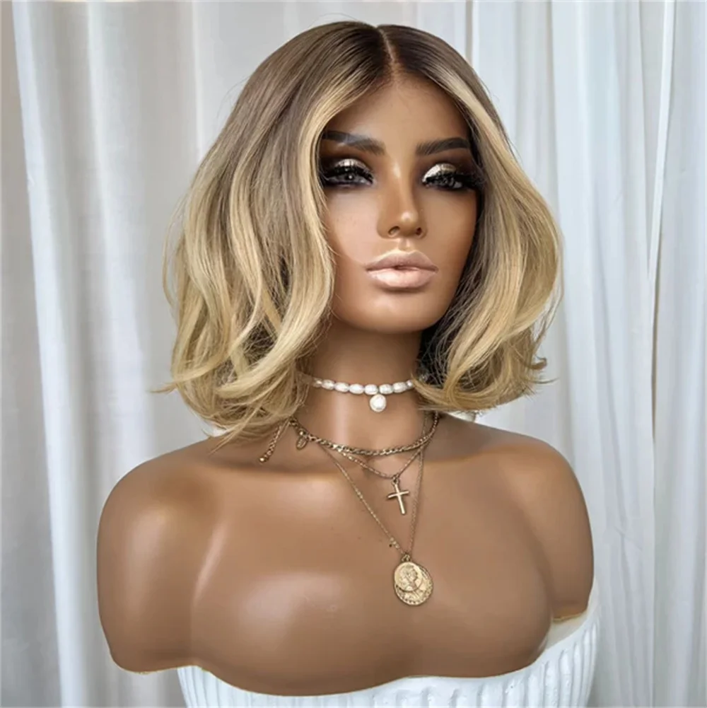 Futura Wig Top Grade Women's Natural Look Wig Lace Front Ombre Gold Blonde Brown Rooted 13x4 HD Synthetic Wig Cosplay Daily Wear