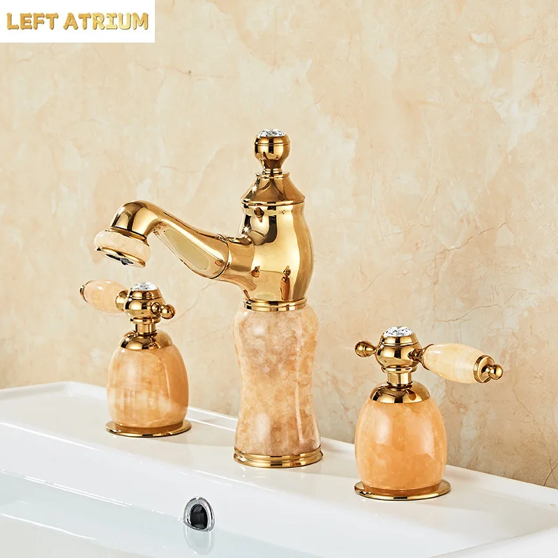 Luxury Jade and Brass Countertop Sink Faucet – Hot and Cold Water Faucet for Bathrooms and Hotels