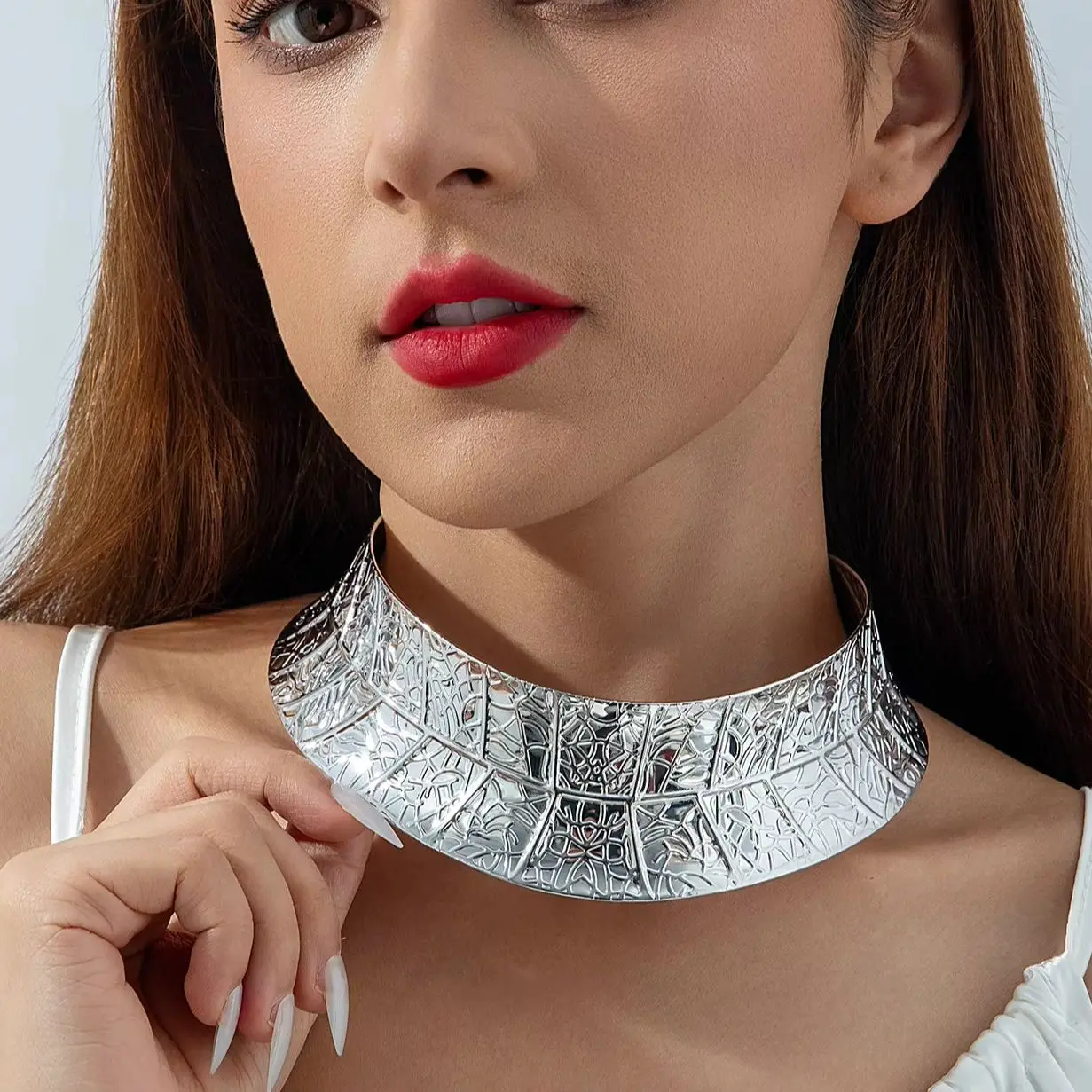 Docona Vintage Wide Metal Choker Adjustable Open Neck Ring Delicate Daily Banquet Jewelry Accessories For Women