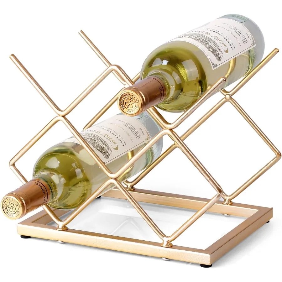 

Countertop Wine Rack 5 Bottle Freestanding Modern Gold Metal Small Wine Rack Tabletop Wine Holder Stand for Cabinet Pantry Wine
