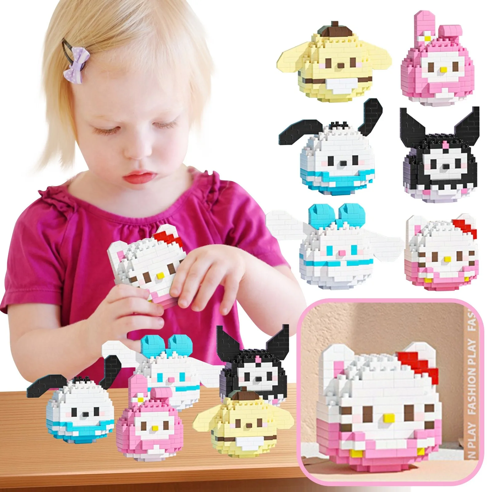 

Cinnamoroll, мультяшный Sanrio кубики аниме Kuromi My Melody Mouse, строительная игрушка, детский подарок на день рождения, аниме-фигурки, игрушки