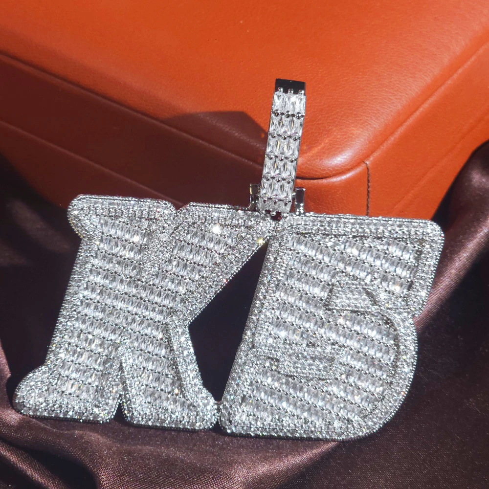 

Custom Big Letter Bling CZ Pendant Iced Out Cubic Zirconia Nameplate Personalized Necklace Luxury Hiphop Jewelry Gift For Men