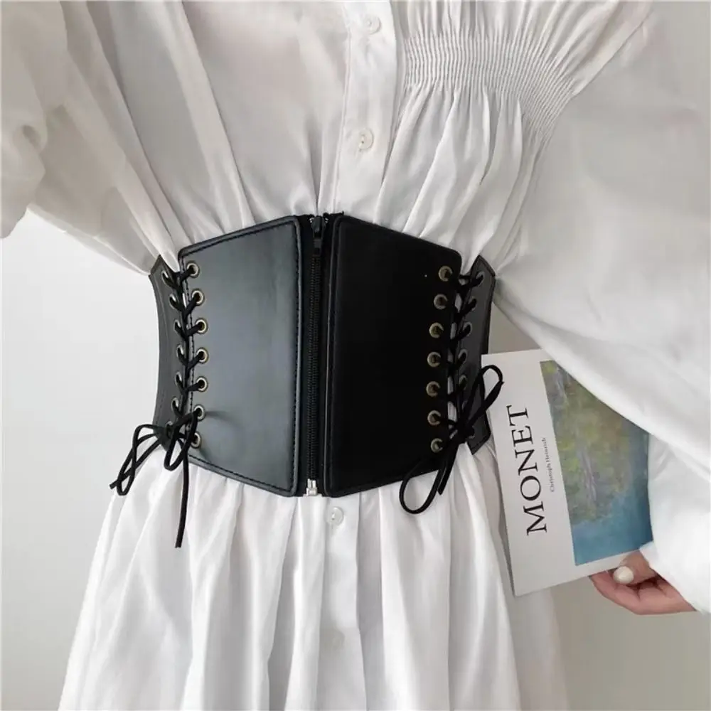 Slimming PU Leather Zipper Cummerbunds Dress Girdle Strap Female Waistband High Waist Wide Waist Belt Clothing Accessories