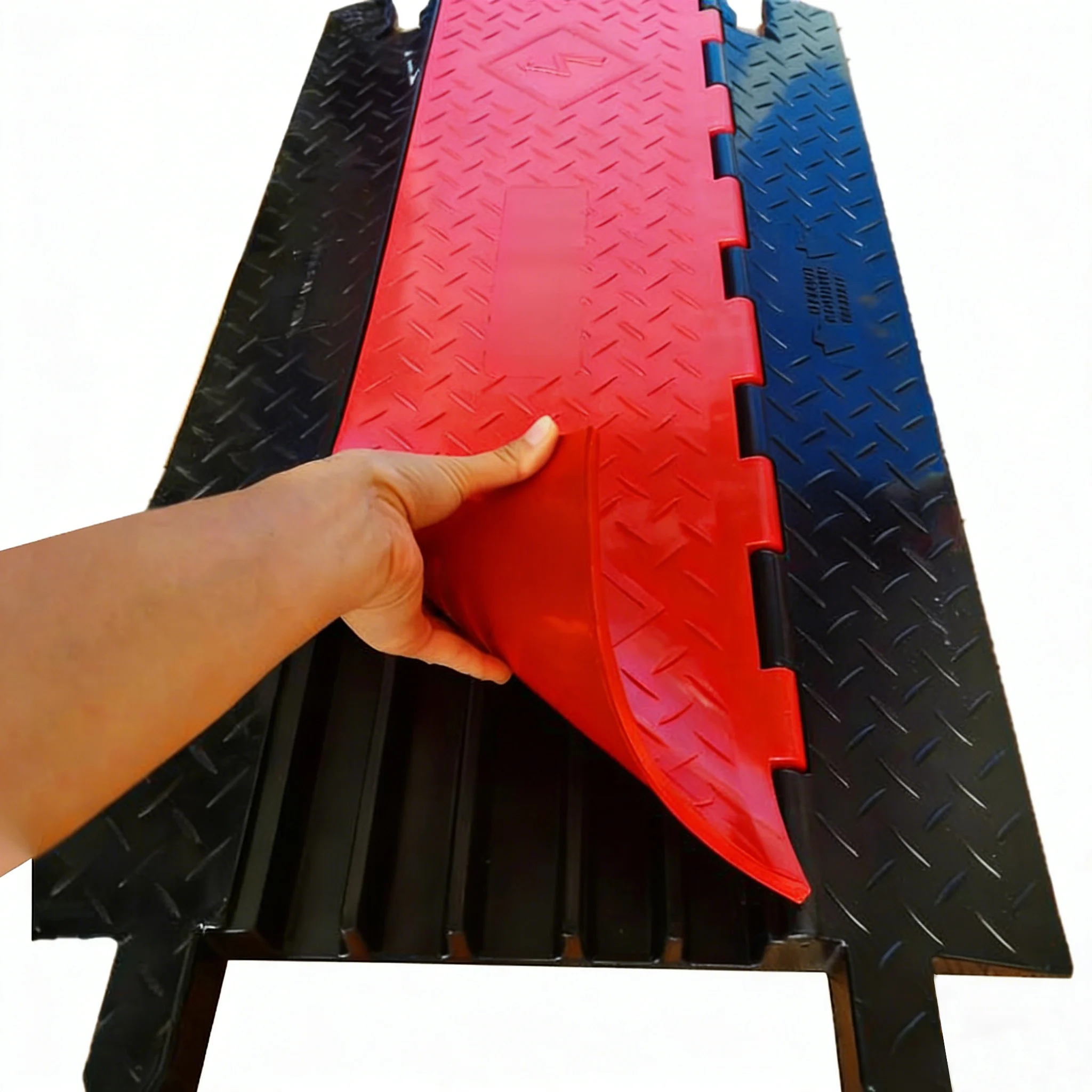 Cable Protector Speed Bump Ramp,5 Channel Wire Guard, Durable Rubber/PU for Road Safety Construction Site,Floor Cable Management